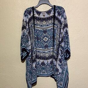 Billa Open Cardigan Kimono Swimwear Cover XL/XXL Short Sleeve Floral Blue White